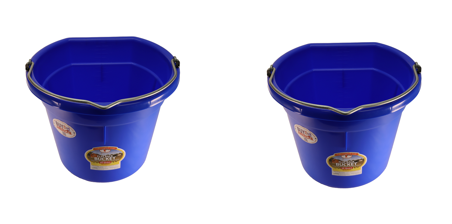 Little Giant Blue 20 Quart Flat Back Plastic Bucket Pack of 2 - P20FBBLUE