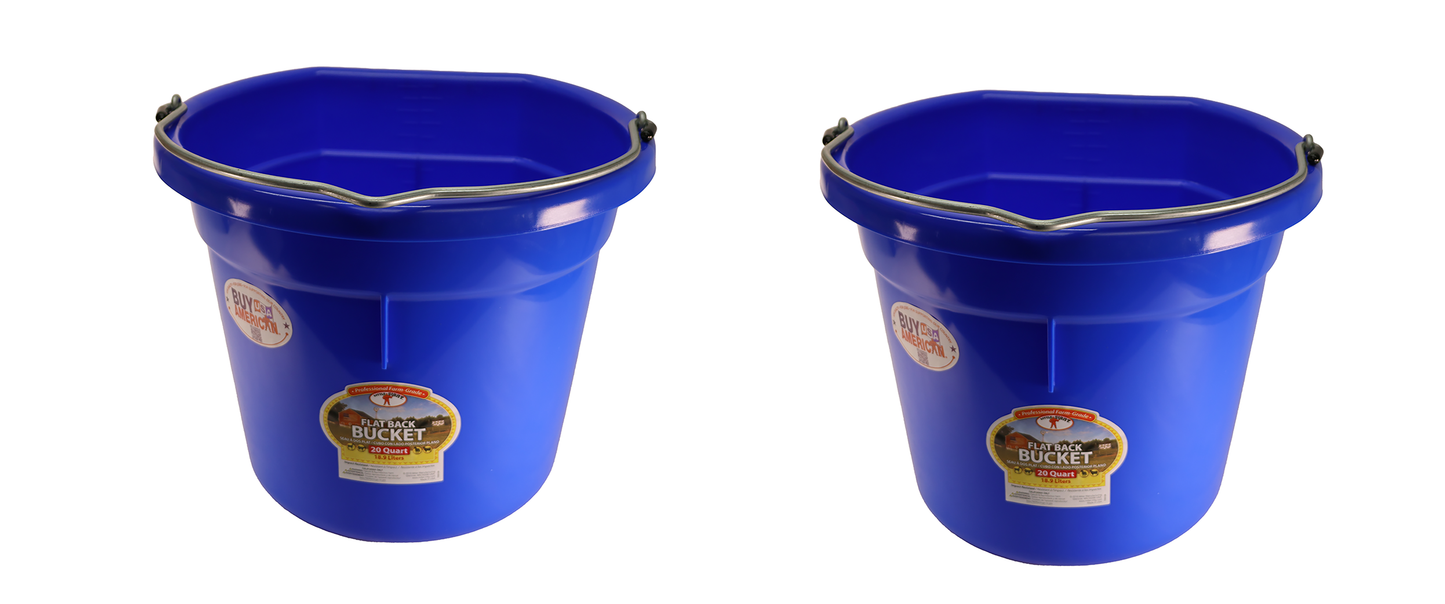 Little Giant Blue 20 Quart Flat Back Plastic Bucket Pack of 2 - P20FBBLUE