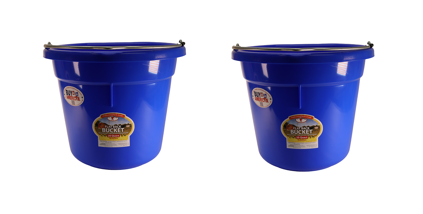Little Giant Blue 20 Quart Flat Back Plastic Bucket Pack of 2 - P20FBBLUE