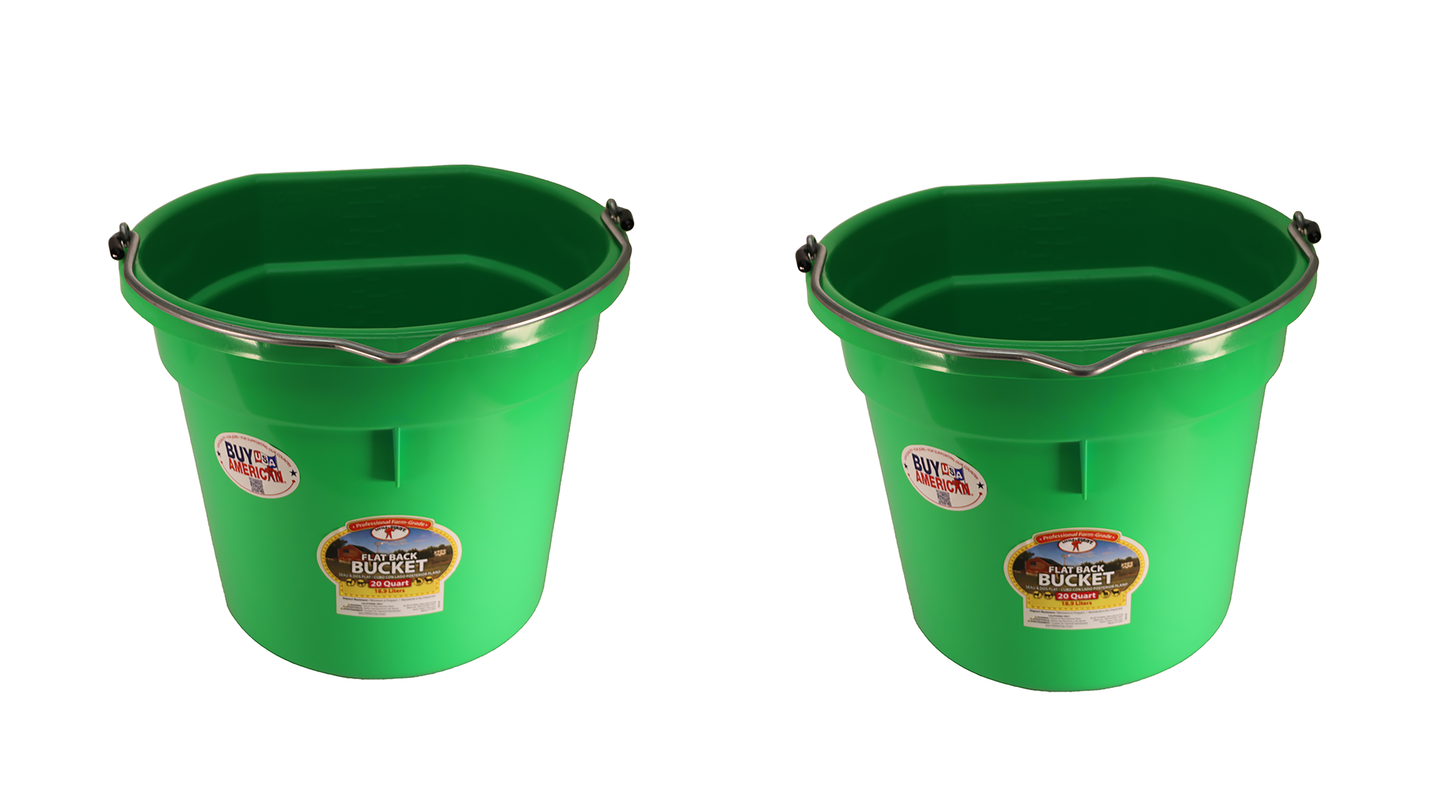 Little Giant Lime Green 20 Quart Flat Back Plastic Bucket Pack of 2 - P20FBLIMEGREEN