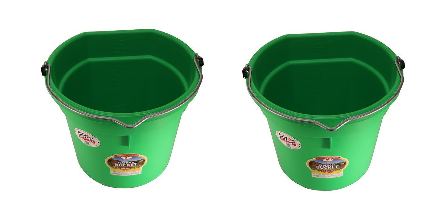 Little Giant Lime Green 20 Quart Flat Back Plastic Bucket Pack of 2 - P20FBLIMEGREEN