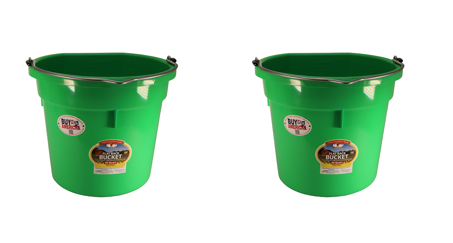 Little Giant Lime Green 20 Quart Flat Back Plastic Bucket Pack of 2 - P20FBLIMEGREEN