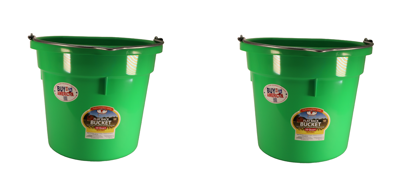 Little Giant Lime Green 20 Quart Flat Back Plastic Bucket Pack of 2 - P20FBLIMEGREEN