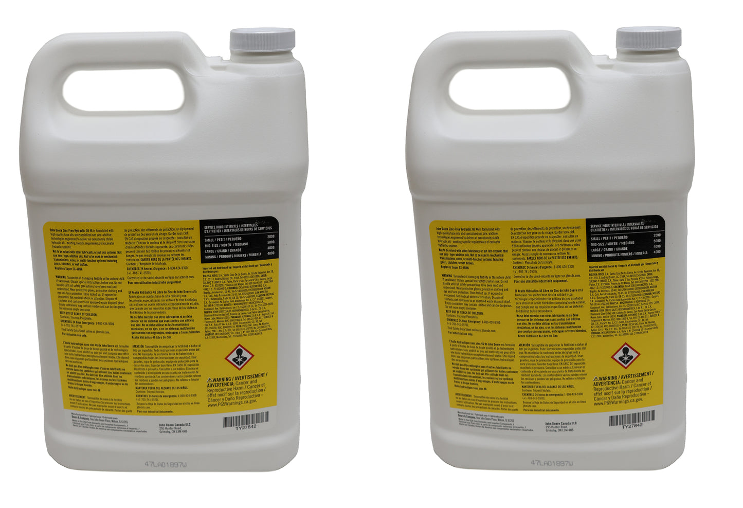 John Deere (2 PACK) Original Equipment Zinc-Free Hydraulic Oil 46 - TY27842