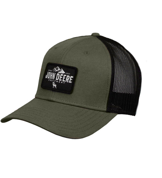 John Deere Menâ€™s Twill & Mesh Adjustable Suede Logo Hat (Olive/Black) - LP73371