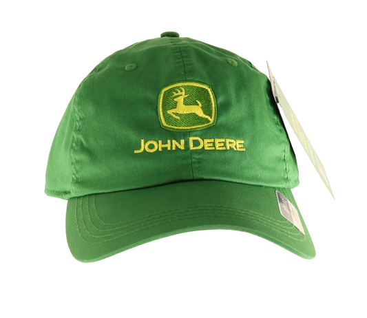 Top-down angle of John Deere green Ahead Shawmut cap