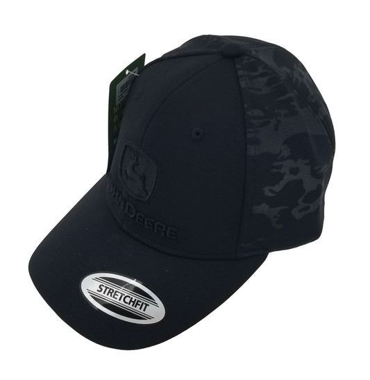 John Deere All Black Debossed Camo Stretch Fit Hat/Cap - LP73692