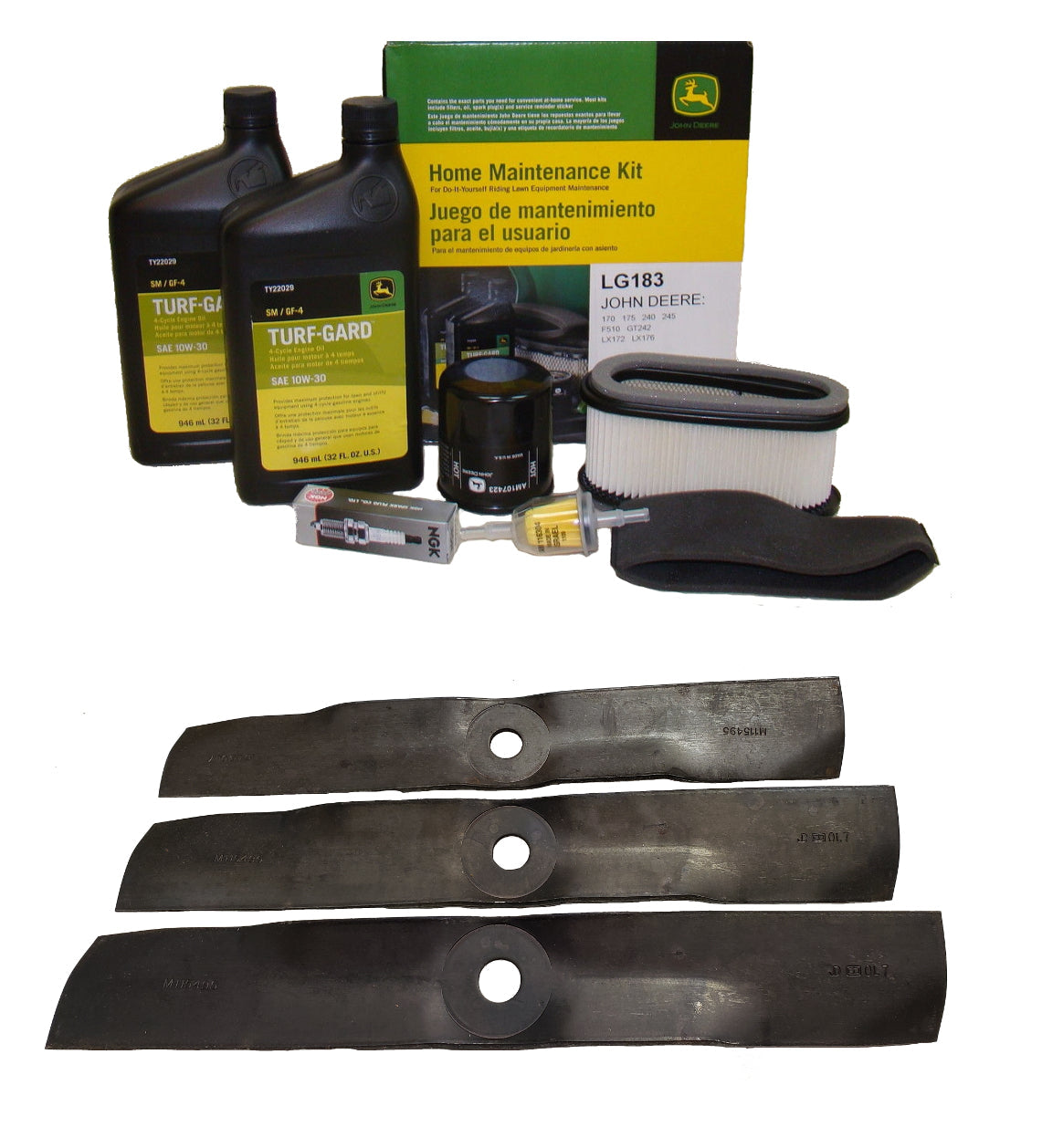 John Deere Original Equipment Model LX176 Maintenance Kit + Standard Blades, 48" Mower Deck