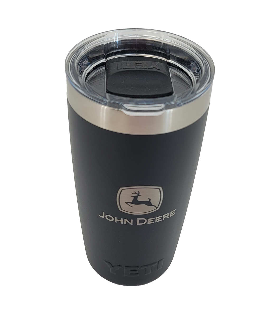 Top-down angle of John Deere 10-oz Yeti black tumbler