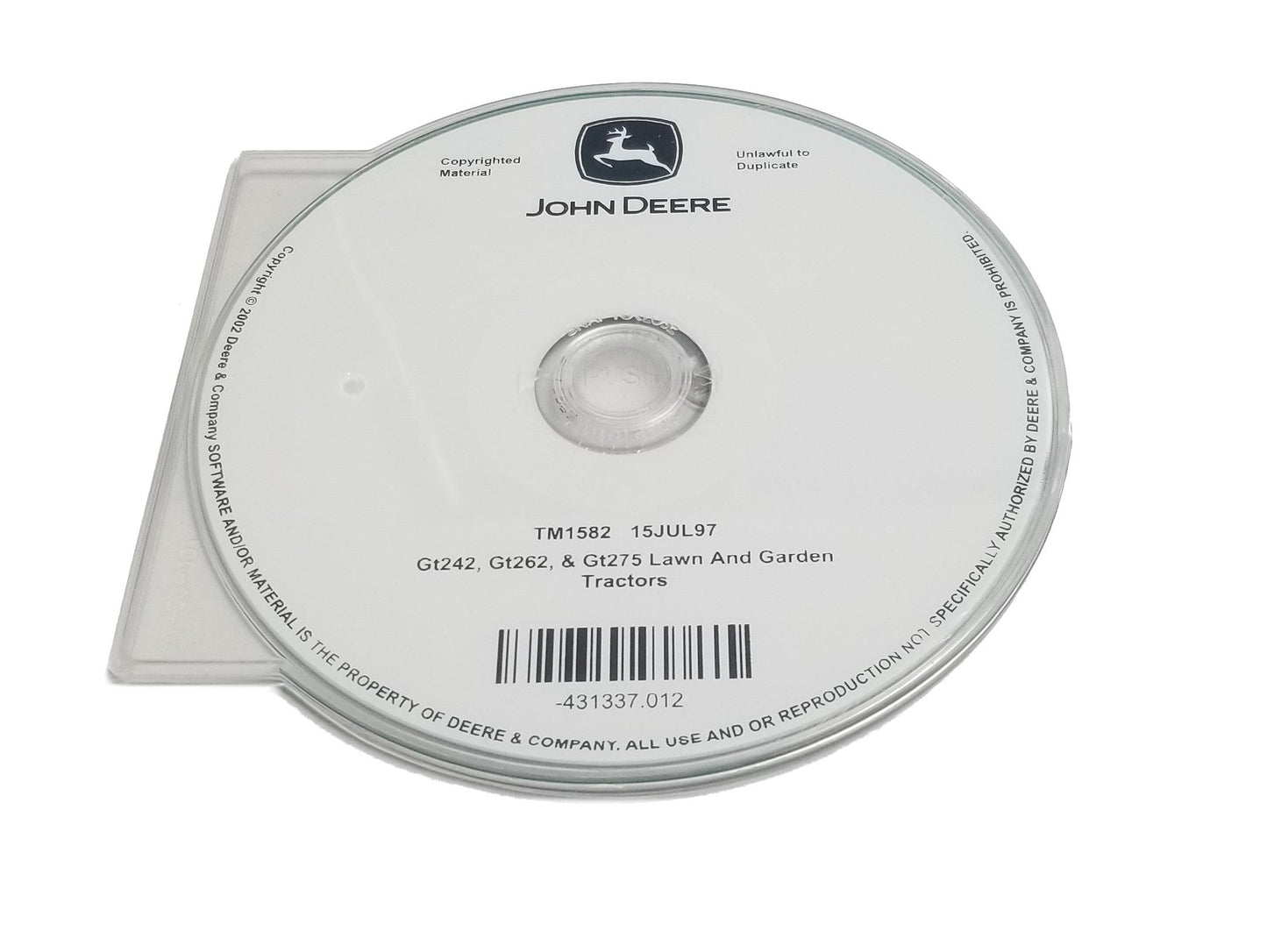 John Deere GT242/GT262/GT275 Lawn & Garden Tractors Technical CD Manual - TM1582CD