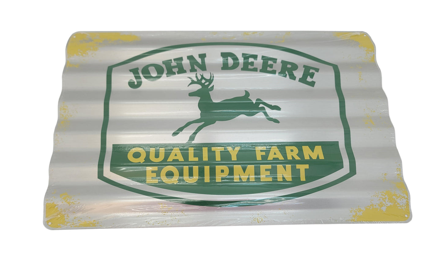 John Deere Metal Sign - Quality Farm Equipment, Corrugated, Silver - LP85809