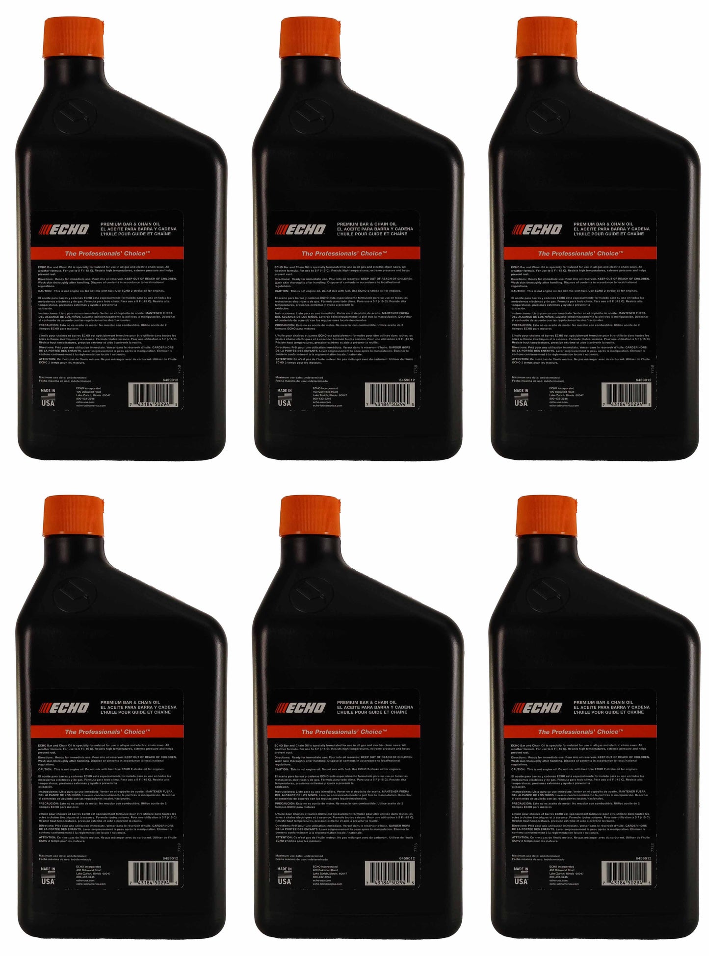 Echo Original Equipment 6-PACK Premium Bar and Chain Oil (1 Quart Bottle) - 6459012