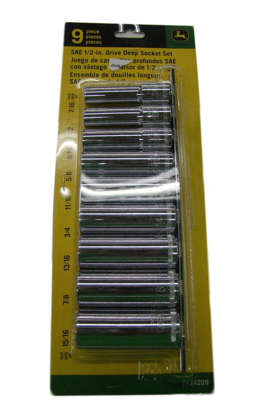 John Deere 9-Piece SAE 1/2" Drive Deep Socket Set - TY24209