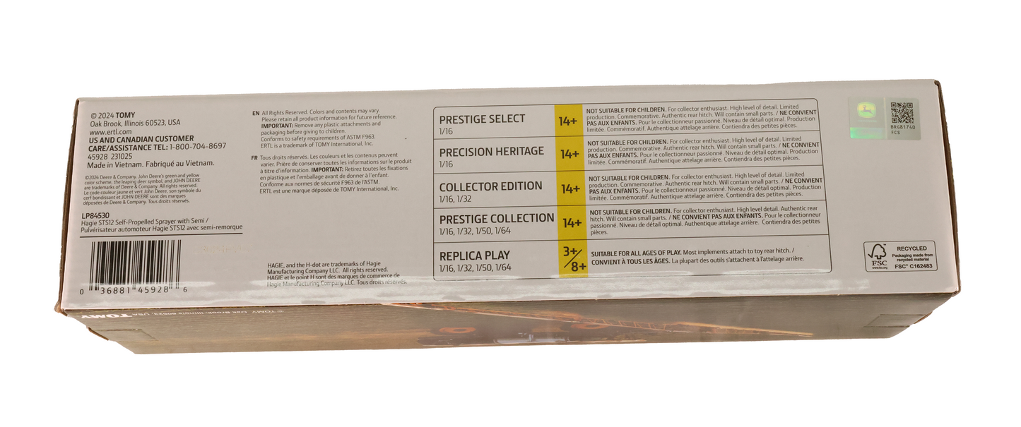 John Deere Toy 1/64th Scale Hagie STS12 Sprayer with Semi - LP84530