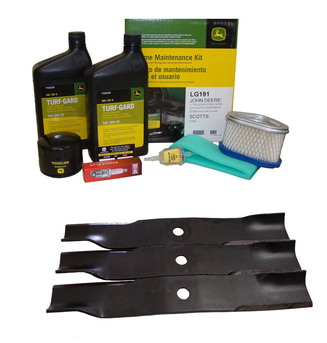 John Deere Original Equipment Model LX173 Maintenance Kit + Highlift Blades, 48" Mower Deck
