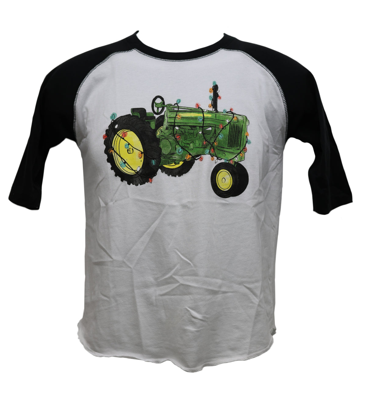 John Deere Youth MEDIUM Watercolor Christmas Tractor Baseball Tee - LP80914