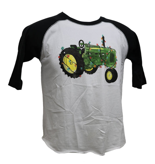 John Deere Youth SMALL Watercolor Christmas Tractor Baseball Tee - LP80916