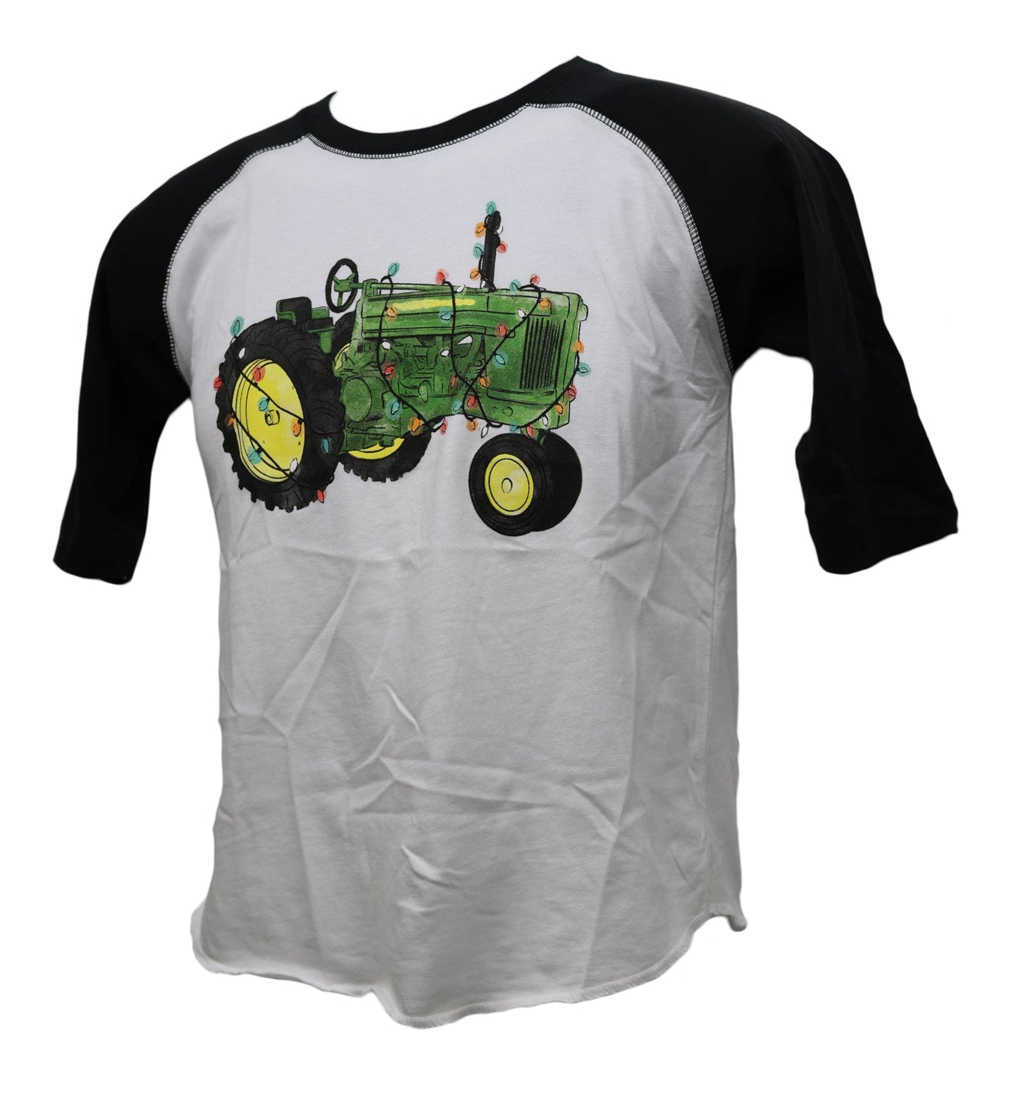 John Deere Youth MEDIUM Watercolor Christmas Tractor Baseball Tee - LP80914