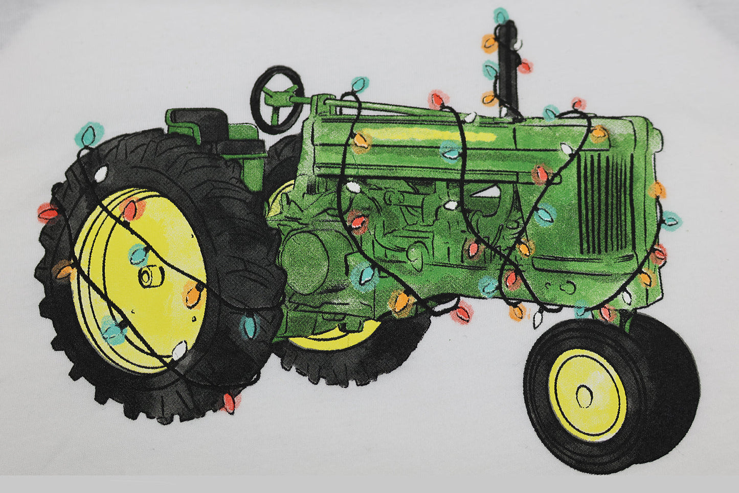 John Deere Youth MEDIUM Watercolor Christmas Tractor Baseball Tee - LP80914