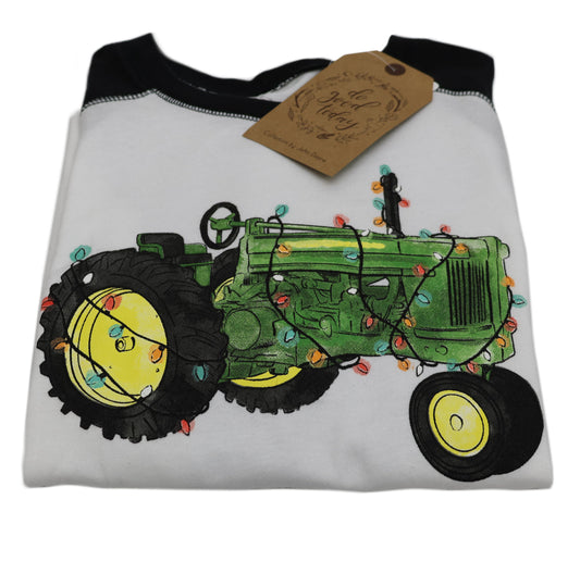 John Deere Youth MEDIUM Watercolor Christmas Tractor Baseball Tee - LP80914