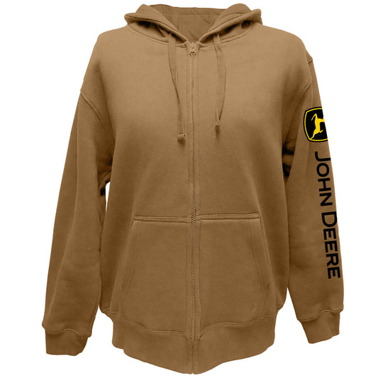 Hood detail of the John Deere Men's Construction Brown Full-Zipper Fleece Sweatshirt