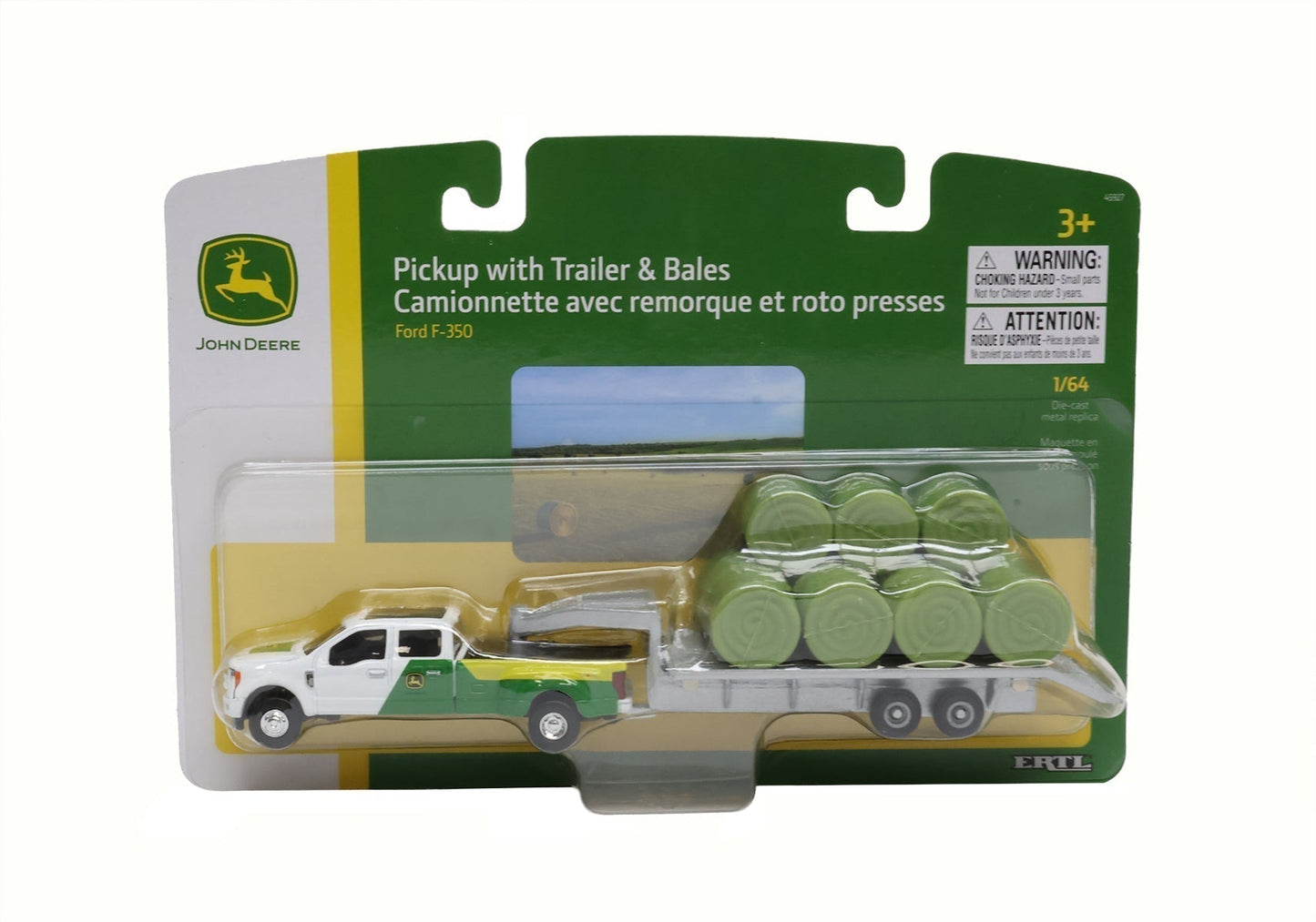 1/64 John Deere Pickup with Trailer & Bales Toy - LP84529