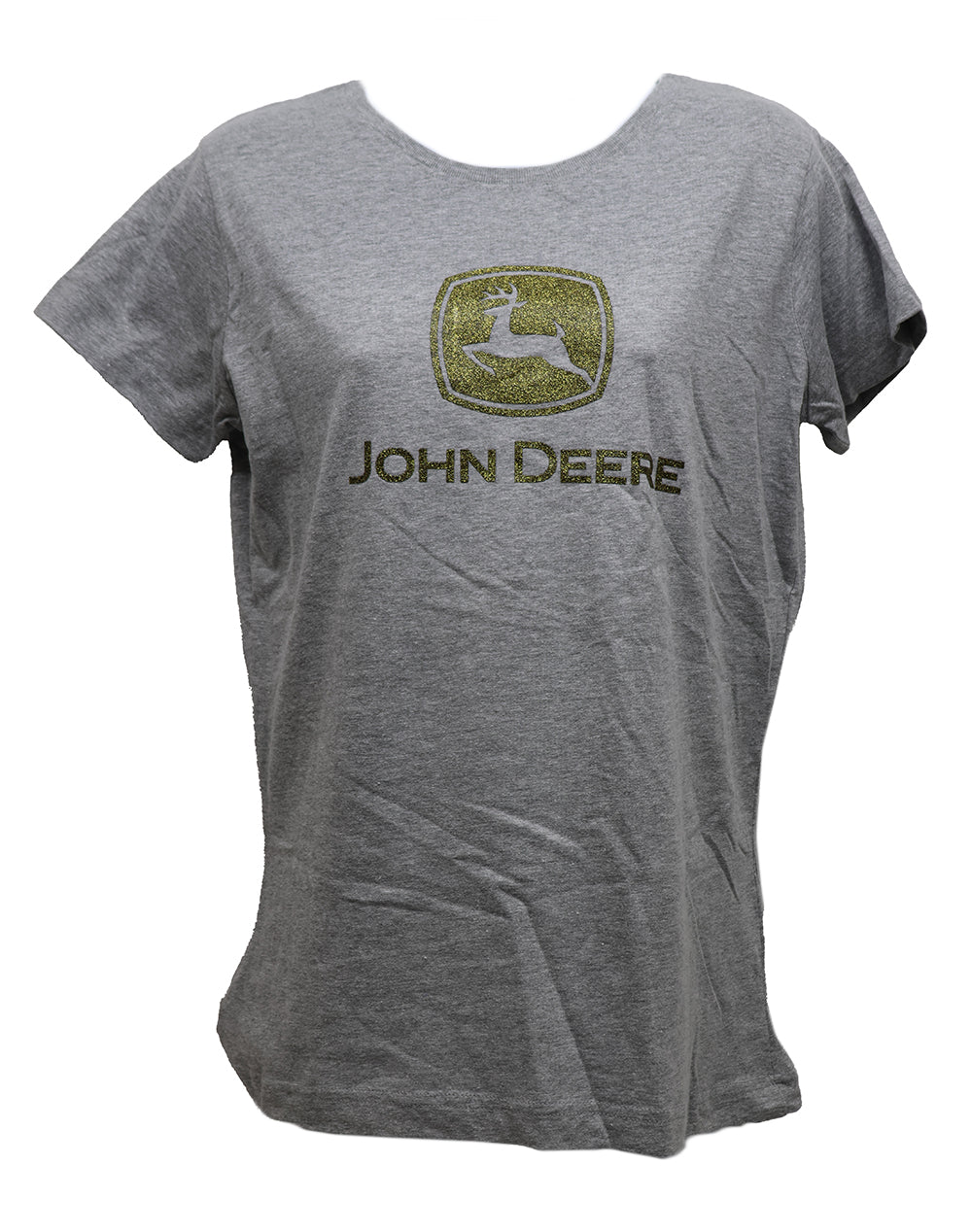 John Deere Ladies MEDIUM Gray Short Sleeve with Gold Glitter Logo T-Shirt - LP85216