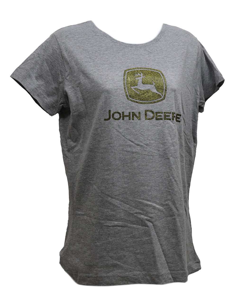 John Deere Ladies MEDIUM Gray Short Sleeve with Gold Glitter Logo T-Shirt - LP85216