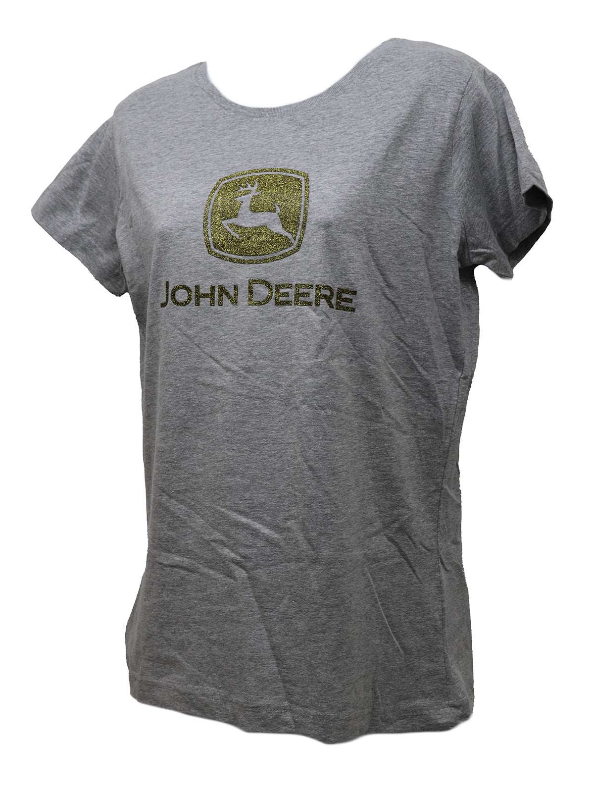 John Deere Ladies MEDIUM Gray Short Sleeve with Gold Glitter Logo T-Shirt - LP85216