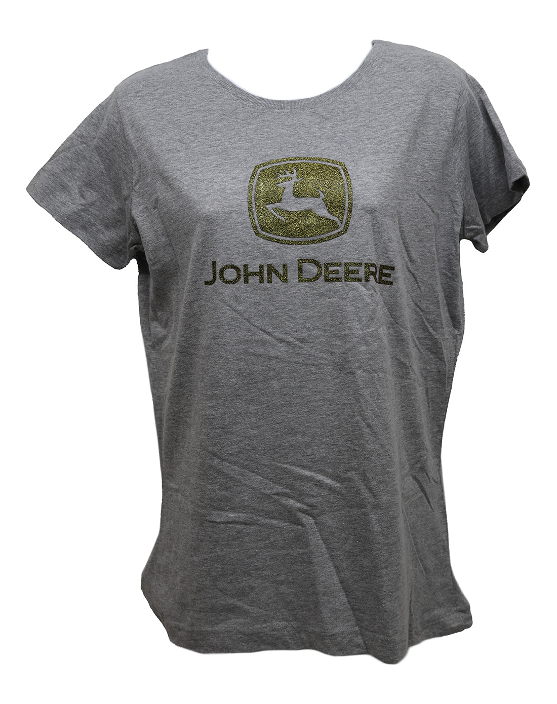 John Deere Ladies MEDIUM Gray Short Sleeve with Gold Glitter Logo T-Shirt - LP85216