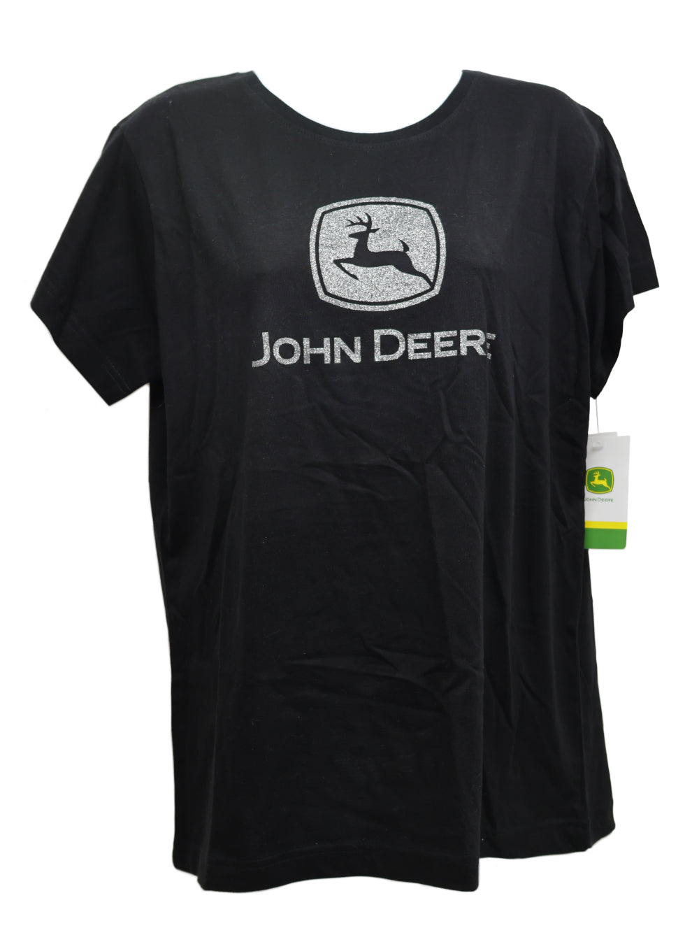 John Deere Ladies SMALL Black with Silver Glitter Logo Short Sleeve Tee - LP85222