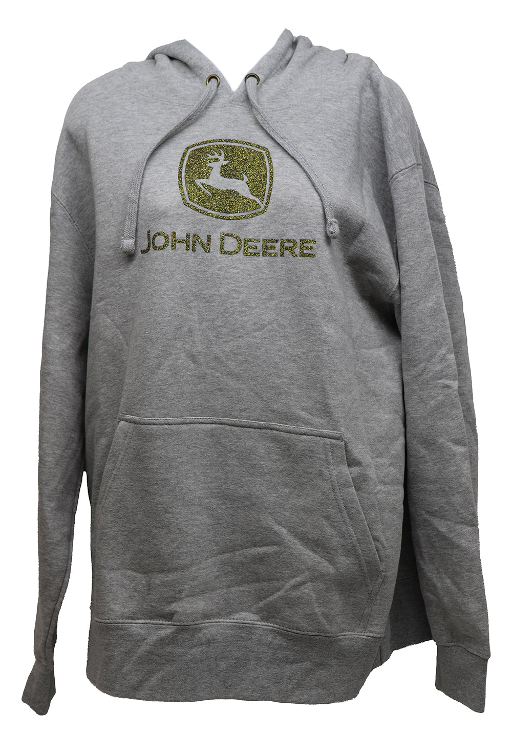 John Deere Ladies MEDIUM Gray Hoodie with Gold Glitter Logo - LP85225