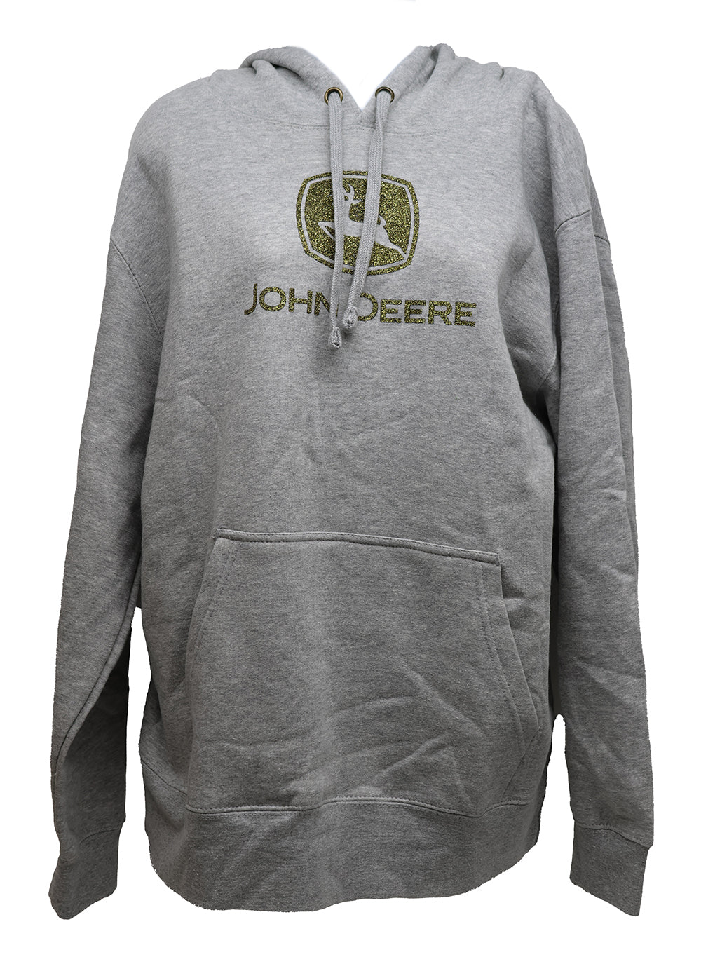 John Deere Ladies MEDIUM Gray Hoodie with Gold Glitter Logo - LP85225