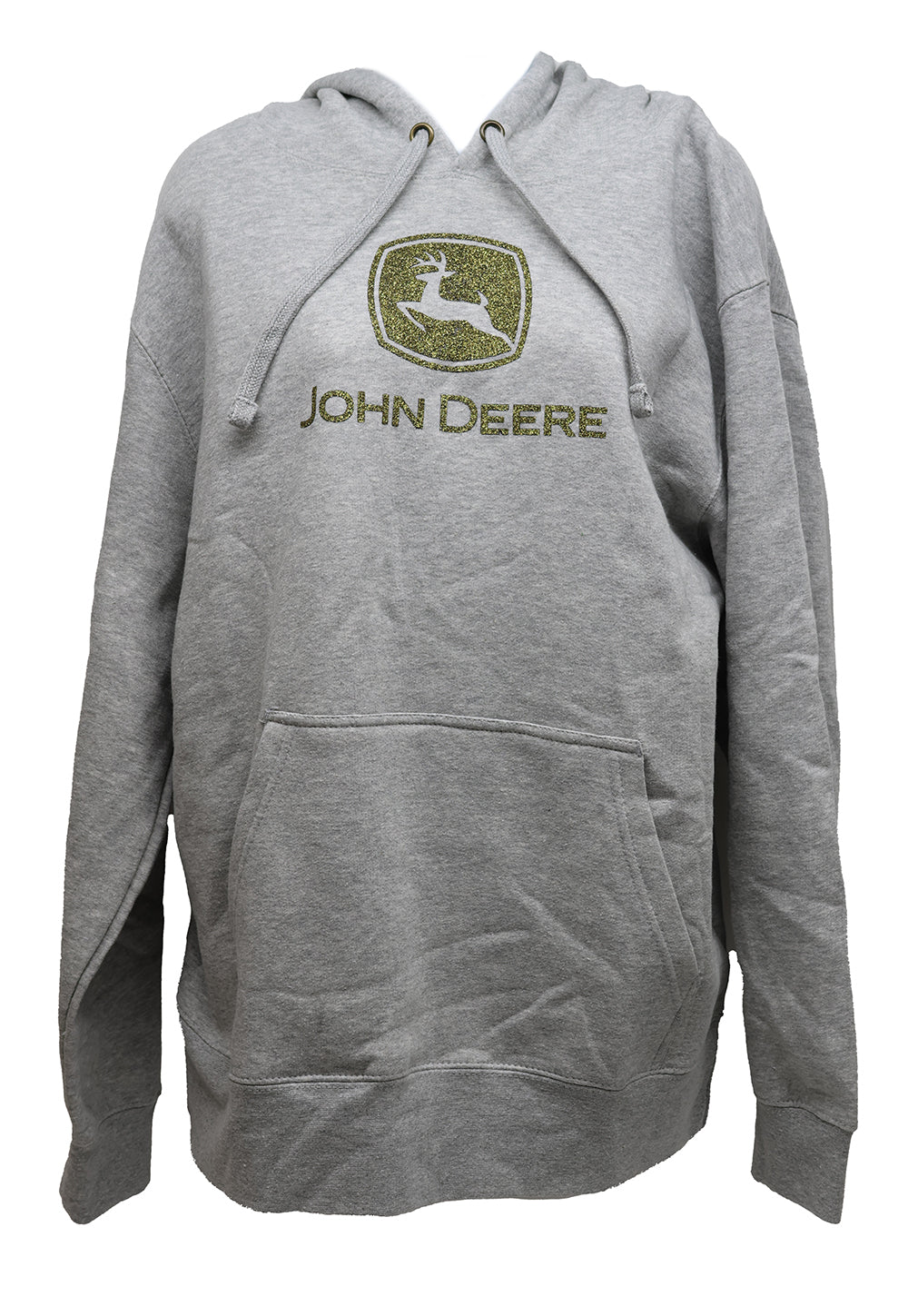 John Deere Ladies MEDIUM Gray Hoodie with Gold Glitter Logo - LP85225