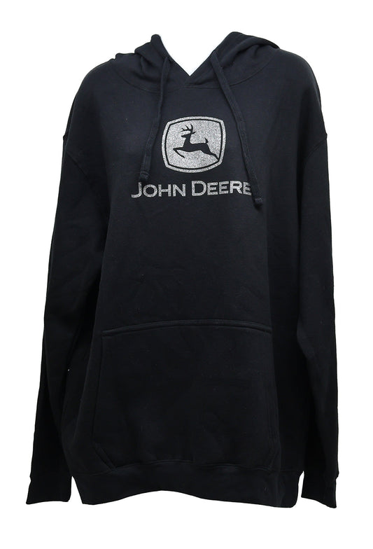 Fabric detail on the John Deere Ladies 2XL Black Hoodie With Silver Glitter Logo