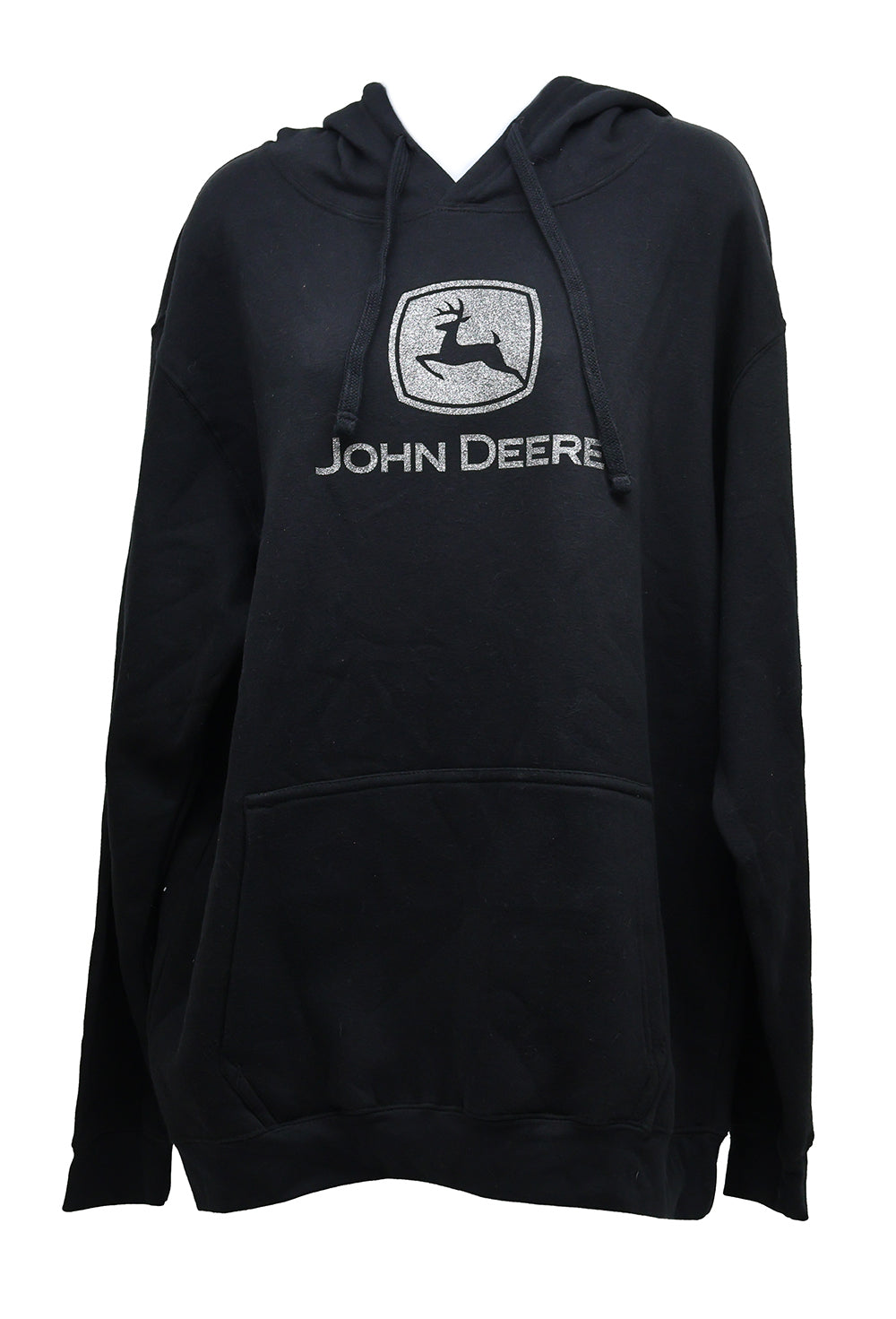 John Deere Ladies SMALL Black Hoodie with Silver Glitter Logo - LP85230