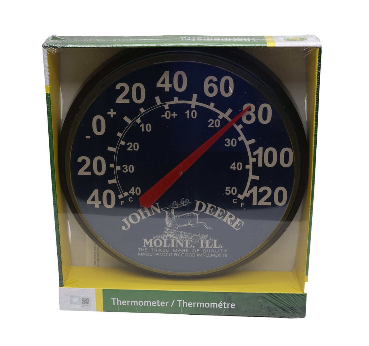 John Deere 12" Round Black "Moline IL." Thermometer - LP87276