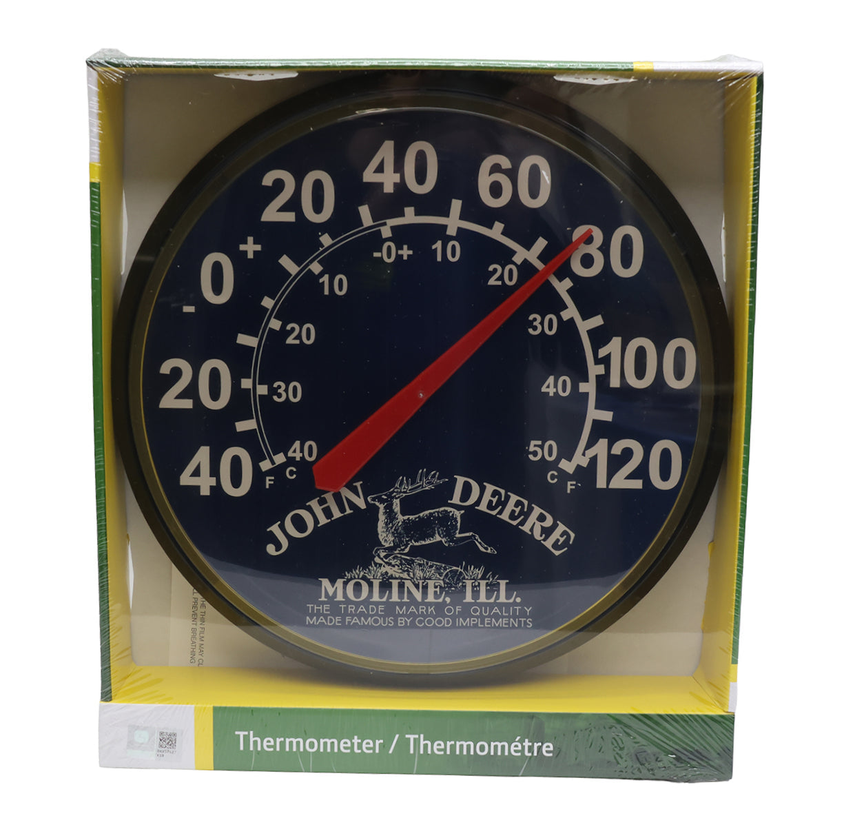 John Deere 12" Round Black "Moline IL." Thermometer - LP87276