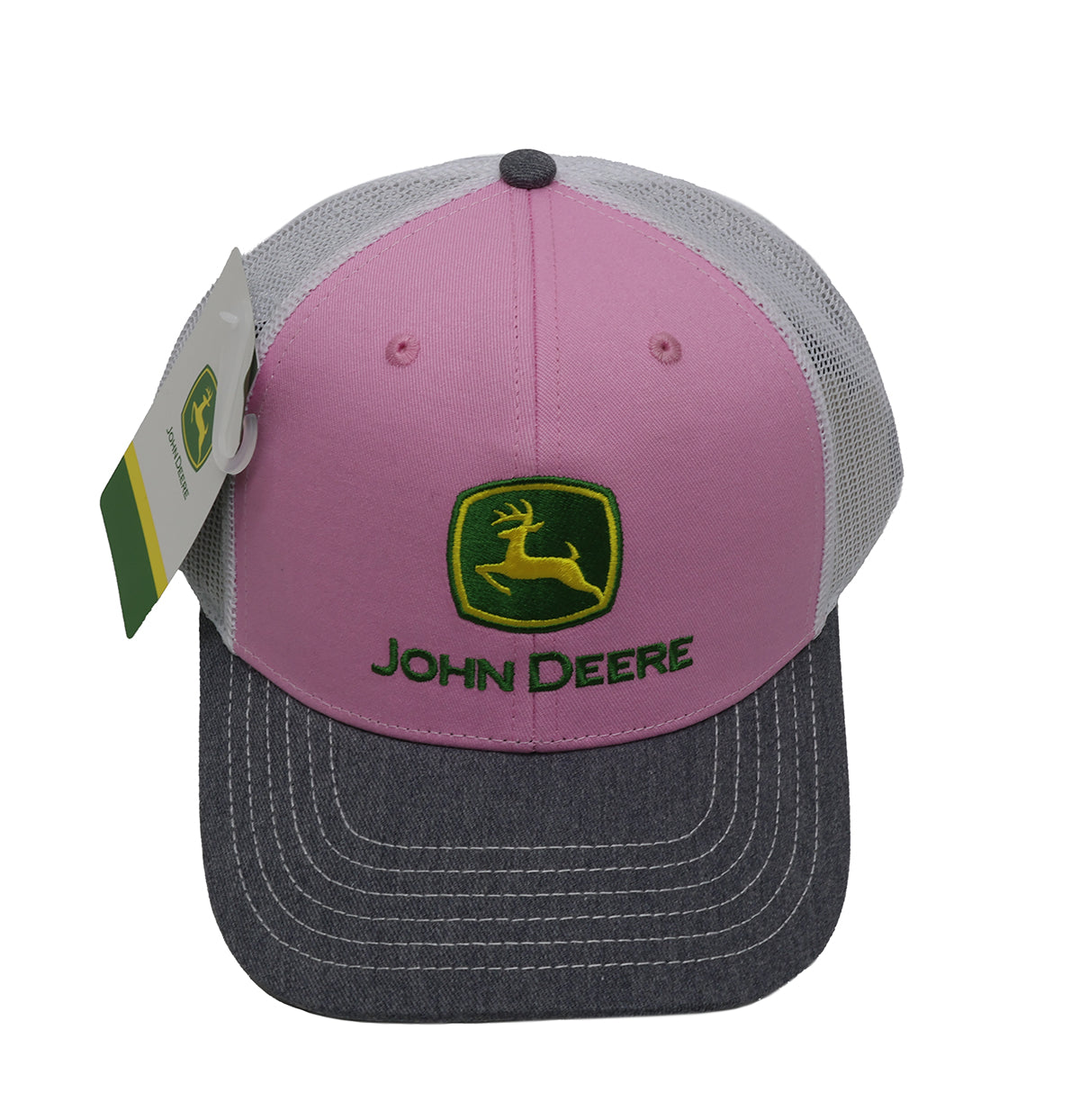 John Deere Pink/Grey/White Mesh Back Hat/Cap - LP87491