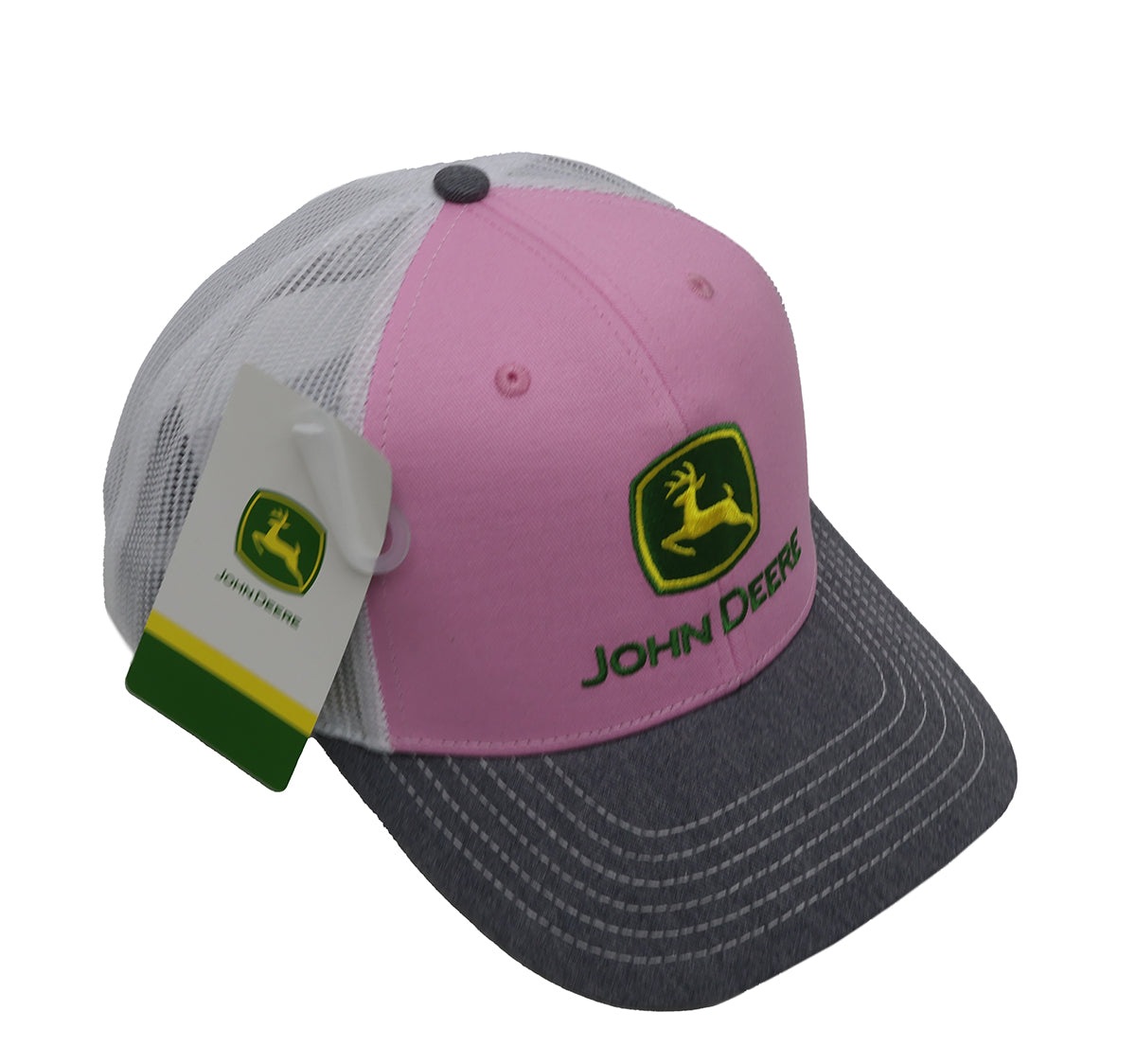 John Deere Pink/Grey/White Mesh Back Hat/Cap - LP87491