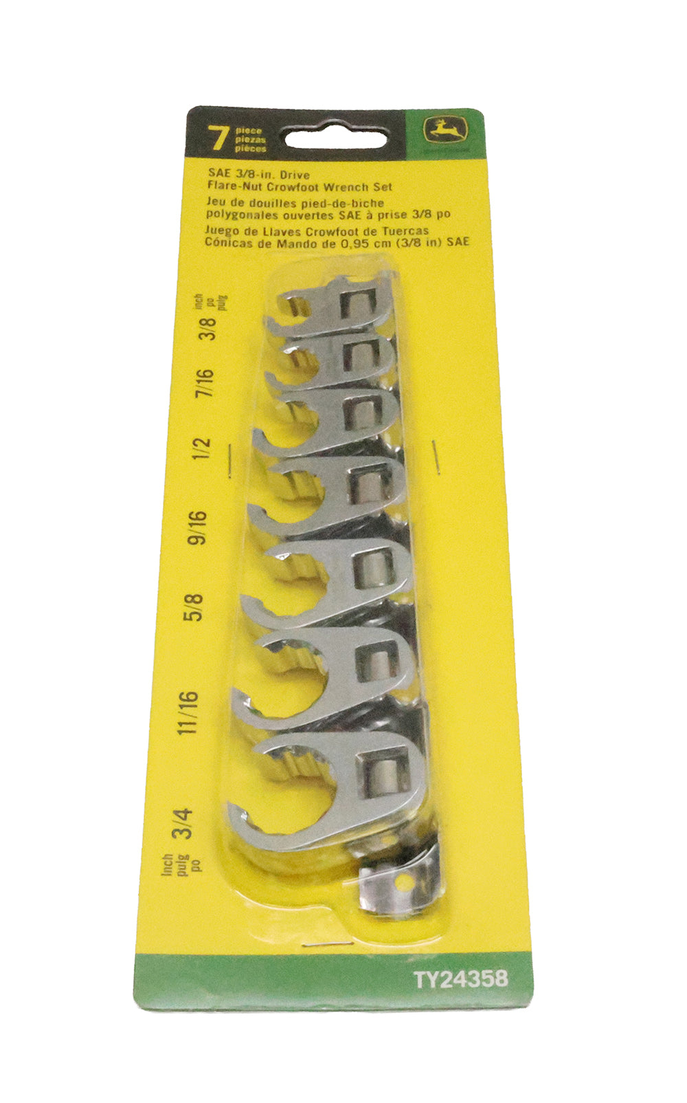 "John Deere 7-Piece SAE 3/8"" Drive Flare Nut Crow Foot Wrench Set - TY24358"