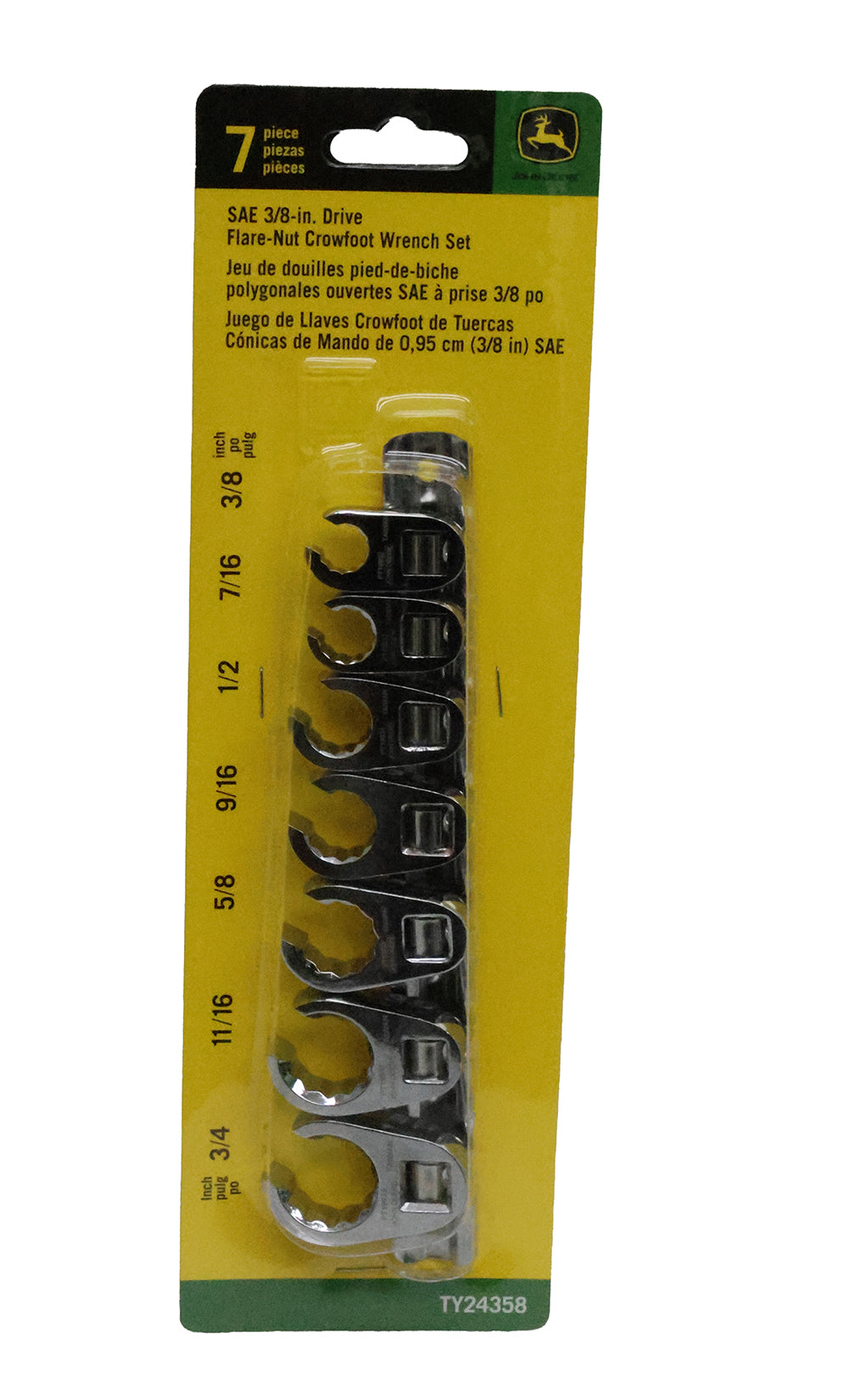 "John Deere 7-Piece SAE 3/8"" Drive Flare Nut Crow Foot Wrench Set - TY24358"