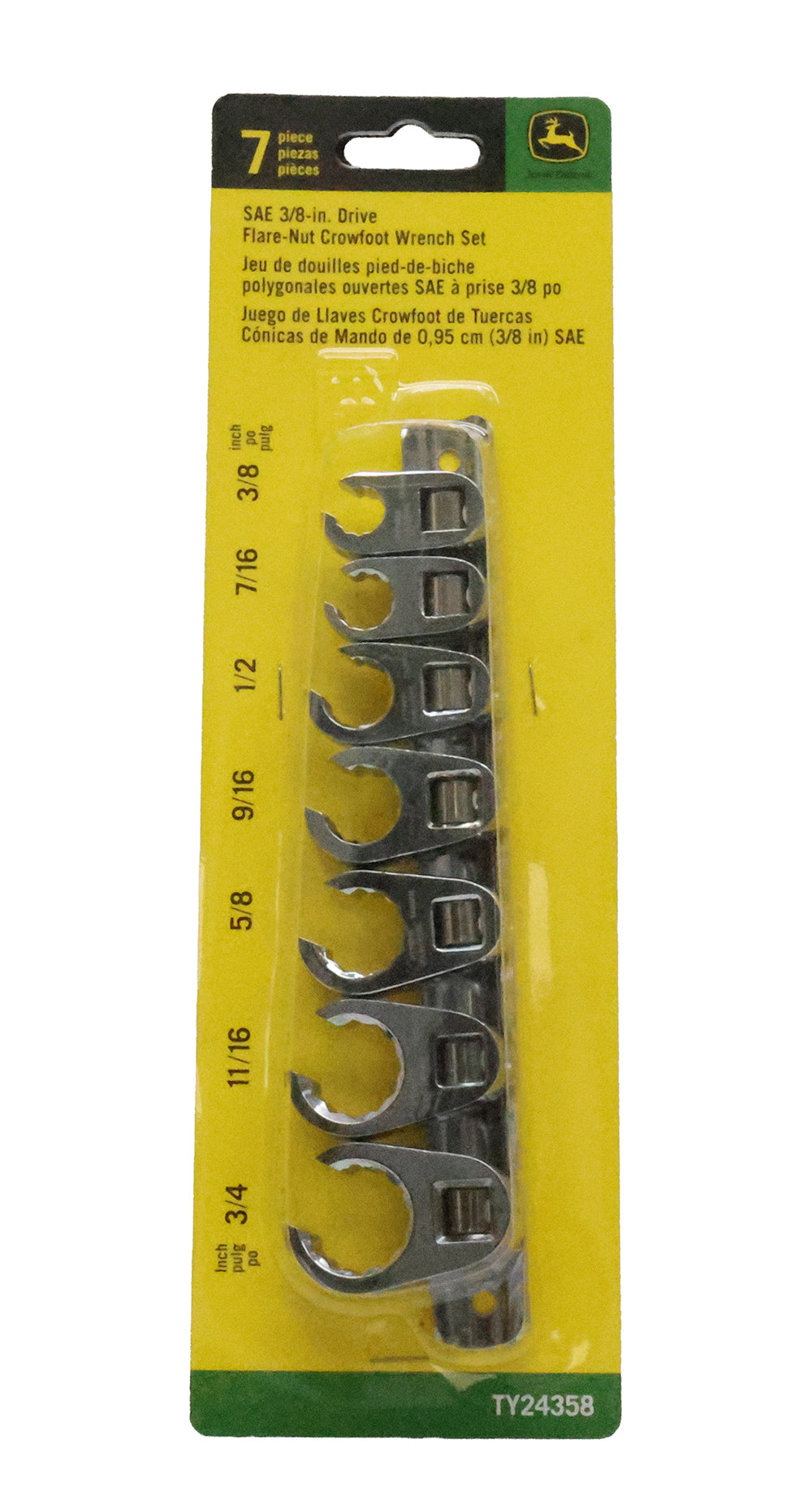 "John Deere 7-Piece SAE 3/8"" Drive Flare Nut Crow Foot Wrench Set - TY24358"