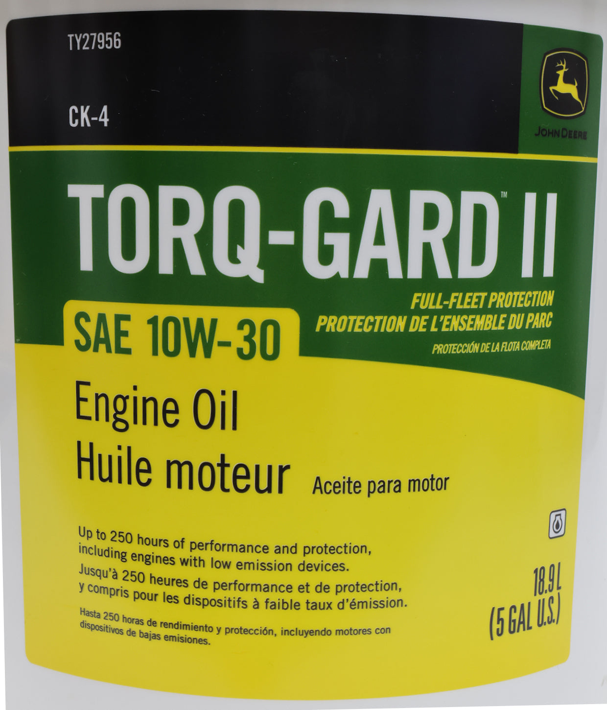 John Deere Original Equipment 5 Gallon Engine Oil Torq-Gard™ II, SAE 10W-30 - TY27956